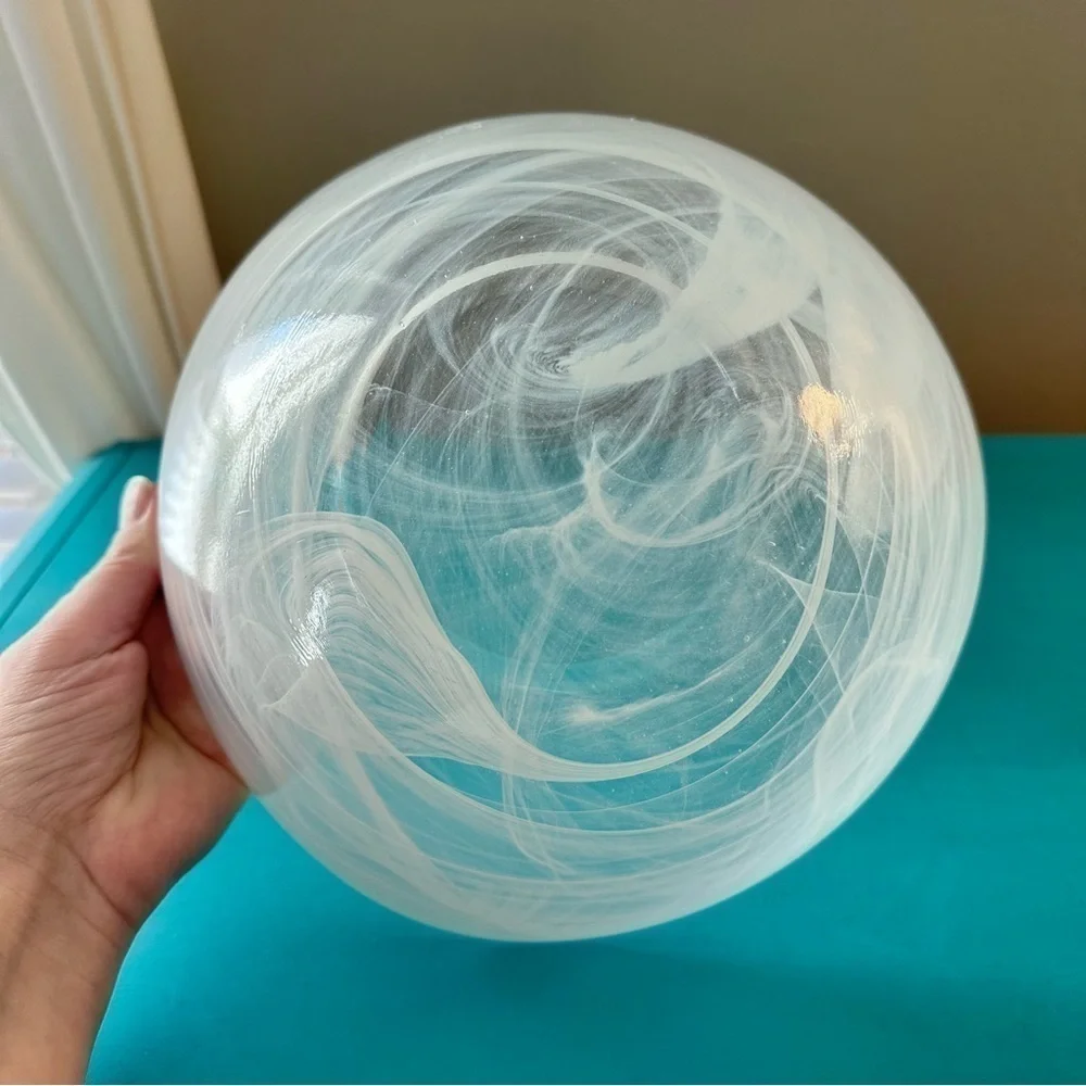 White Handblown Glass Decorative Bowl Medium Sized